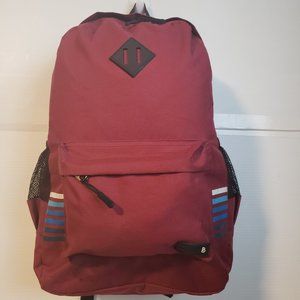 Bond Street Backpack red side stripes design white blue black pockets front hand